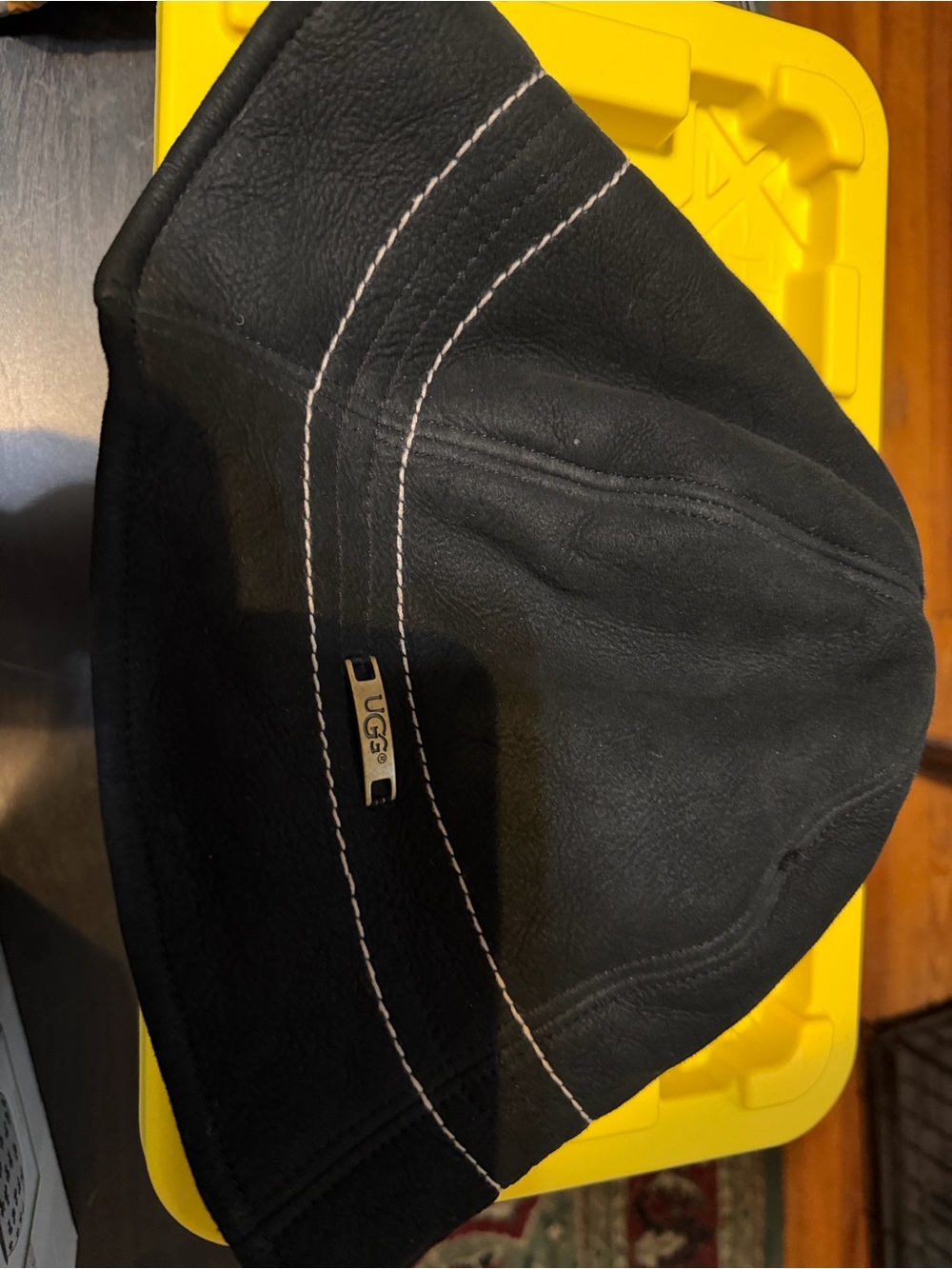 UGG Black Suede Bucket Hat with Contrast Stitching